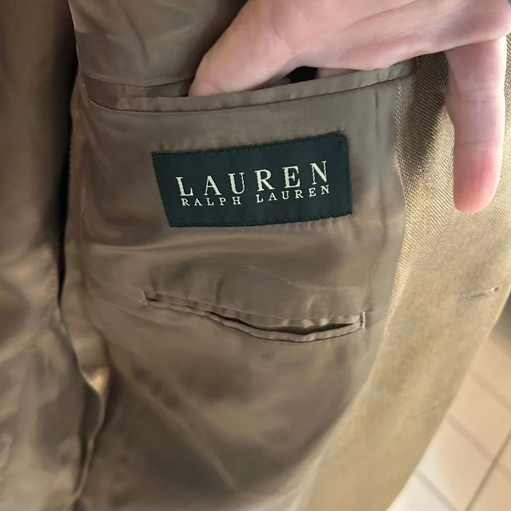 Lauren Ralph Lauren Mens‎ Blazer Career Office 42R Tan Herringbone Quiet Luxury